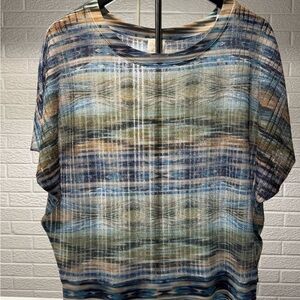 Chico's Blue Gray Cuffed Sleeve Boxy Blouse